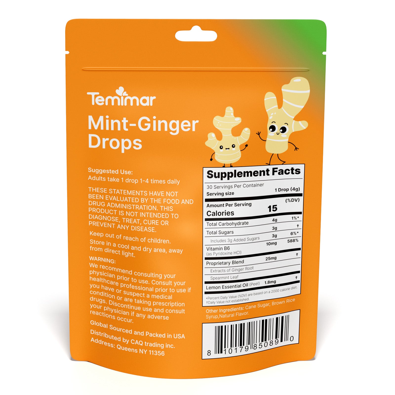 Temimar Mint-Ginger Drops for Nausea Relief
