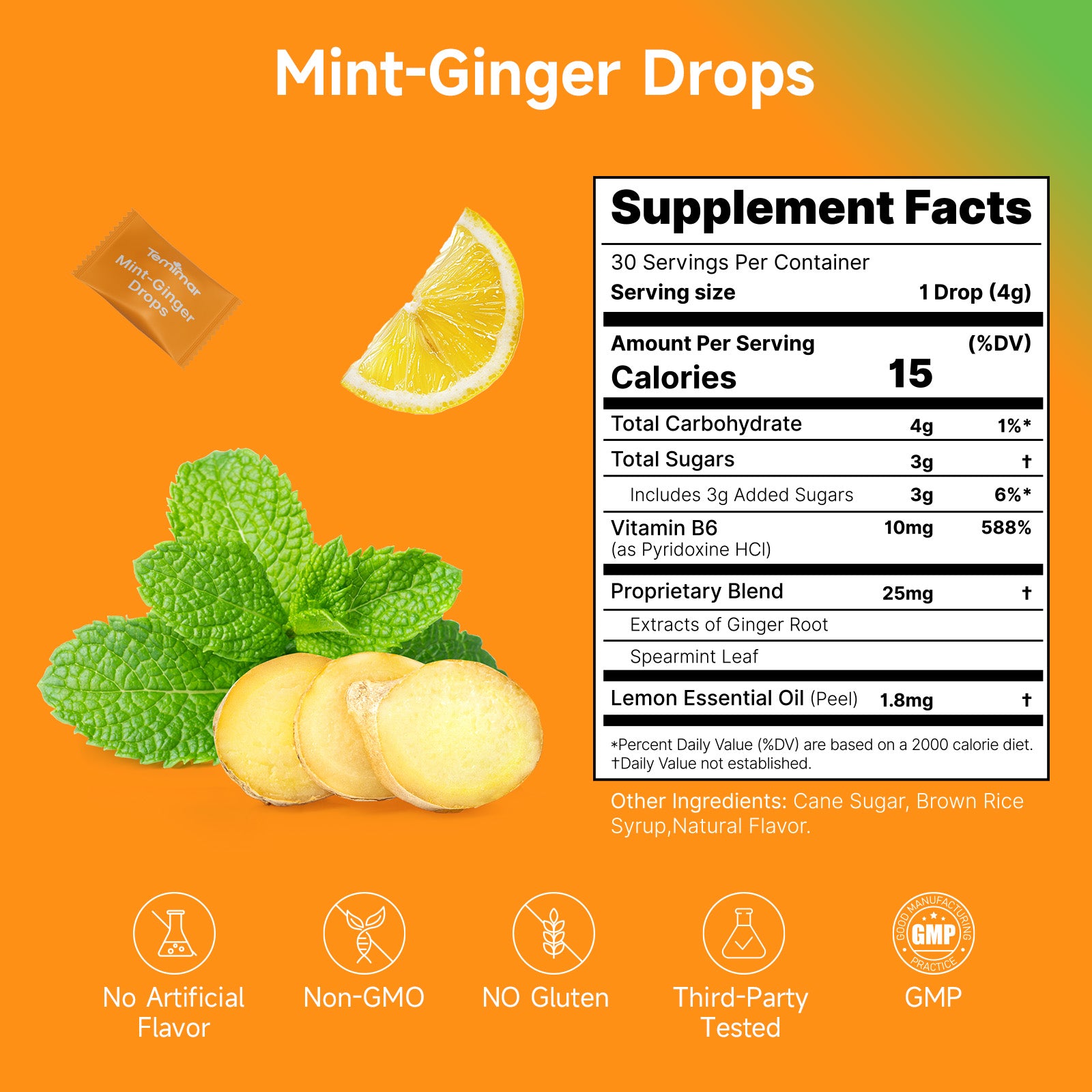 Temimar Mint-Ginger Drops for Nausea Relief
